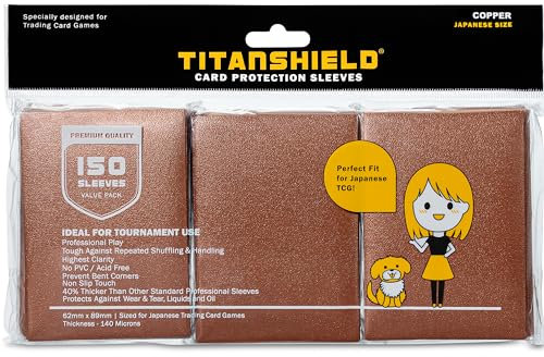 TitanShield (150 buste) piccole dimensioni giapponesi carte da scambio carte protettive compatibile con Yu-Gi-Oh!, Cardfight!! Vanguard & Photocards (rame)
