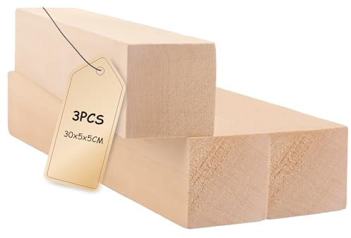 CYEER 3 Stk Schnitzholz Groß 30x5x5cm, Weiches Lindenholz zum Schnitzen & Basteln, Massive Holzblock Rohlinge für Schnitzanfänger & Profis, DIY Holz zum Schnitzen von Figuren & Skulpturen
