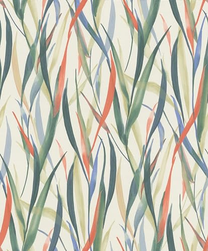 Rasch Paraiso 330229 Papier peint intissé avec plantes et herbes en bleu, vert, rouge, beige, 10,05 m x 0,53 m (L x l)