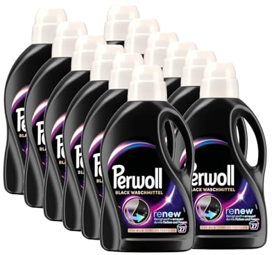 PERWOLL Black Waschmittel 12x 27 WL (324 Waschladungen), Feinwaschmittel reinigt sanft und erneuert dunkle Farben und Fasern, für alle dunklen Textilien, mit Dreifach-Renew-Technologie
