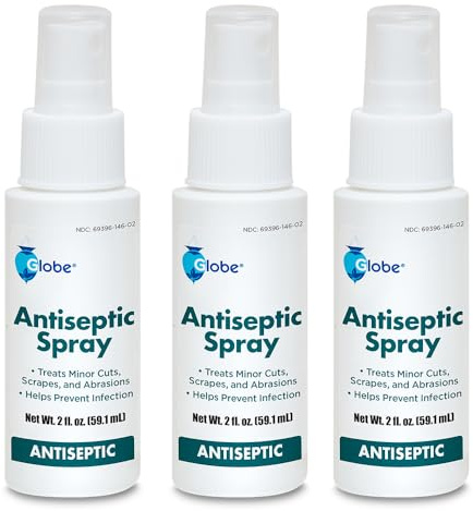 Globe (3 Pack) First Aid Antiseptic Spray, Wound Cleaner, Benzalkonium Chloride for Minor Cuts, Scrapes and Burns, 2-Ounce