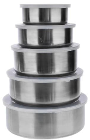 fanelod Mixing Bowls, Round Sealed Bowls Set, Stainless Steel Bowls, Nesting Bowls Set, Stackable Food Storage Bowl,Kitchen Storage Container for Cooking Food, Baking, Breading, Salad or Meal Prep, 5