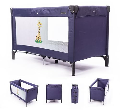 Zekiwa Kinder Reisebett [+ TRANSPORTTASCHE] Kinderbett 125 x 65 cm, Klappbett bis 15 kg, Reisebett Baby Leicht, Rausfallschutz Bett + Faltboden - Dream Camping Marine Gästebett und Babybett