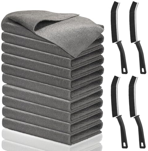 Paño De Limpieza Mágico, 10 Piezas 30 * 30cm Paño Limpieza Mágico Grueso, Paños de Limpieza de Microfibra Reutilizables, Gran Poder de Limpieza, sin Pelusas, sin arañazos, con 4 Cepillo para Juntas