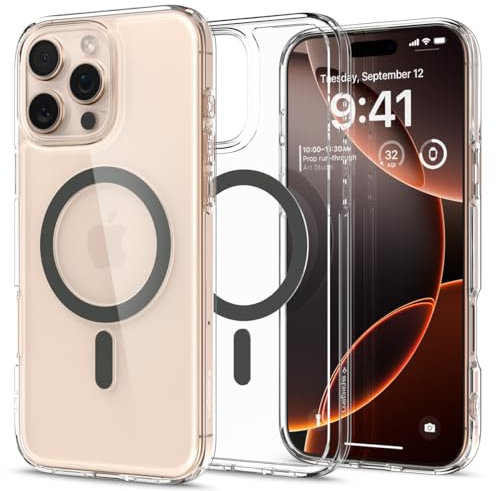 Spigen Ultra Hybrid MagFit Case for iPhone 16 Pro, Compatible with MagSafe Accessories [Anti-Yellowing] [Military-Grade Drop Protection] - Clear Graphite