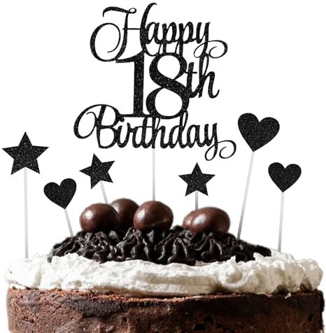 Giantree Tortendeko 18 Geburtstag Junge Mädchen, 7Stück Glitzer Happy 18th Birthday Tortendeko Tortenaufleger Geburtstag 18 Cake Topper Deko 18 Geburtstag Für 18 Geburtstag Party Kuchendeko (Schwarz)