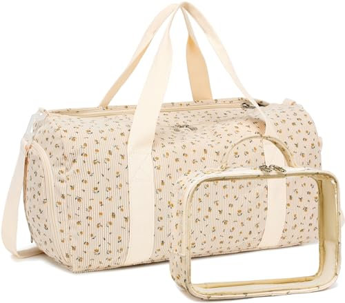 Sporttasche für Damen, Mädchen, Workout, Reisen, Wochenendtasche, mit Schuhfach und Nassfach, 2-Kordsamt-Blumenmuster, L, Reisetasche