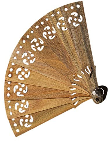 Tofficu Wooden Mini Fan Hanging Charm Vintage Hand Fan Keyring Pendant Stylish Car Decor Accessory