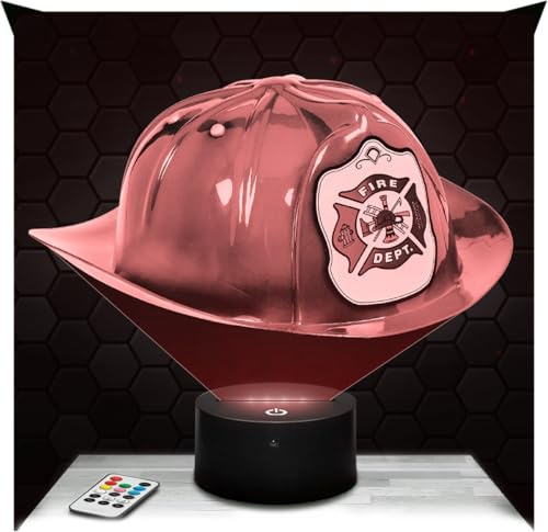 Lampephoto.fr - American Firefighter Helmet 3D Lamp, Night Light 3D LED Illusion Lamp, Rescue Firefighter, Gift idea for Boy's Room, Night Light for Children's and Adult's Bedroom, Original Gift