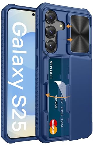 Vihibii für Samsung Galaxy S25 Hülle mit Kartenfach (4 Karten), Blau