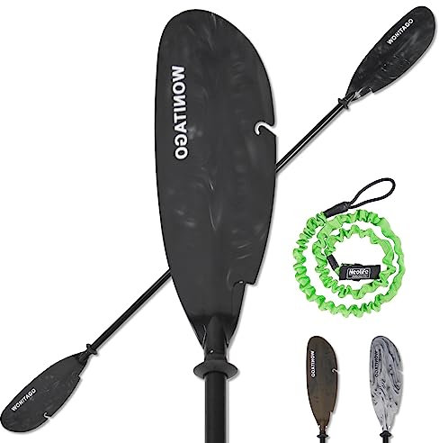 XUXIAKE Angeln Kajak Paddel Aluminium Doppelpaddel mit Kunststoff Klinge und Paddel Seil, Schwimmende Verstellbare Fishing Kayak Oars, 230-250cm, Schwarz