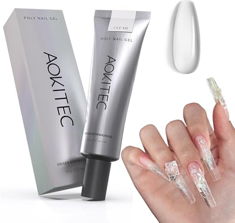 Aokitec Clear Poly Gel, 60g/2oz Poly Nail Gel für Nagelverlängerung, Acrylgel für Nägel, DIY Nail Art, Nägel Selber Machen