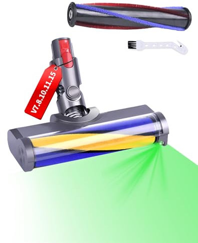 Brosse 2 en 1 Compatible avec Aspirateur Dyson V7 V8 V10 V11 V15, Tête de Brosse avec lumière LED Verte Brosse Aspirateur de Rechange pour Sols Durs Libération rapide