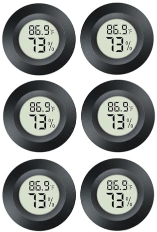 JEDEW 6 Pack Hygrometer Thermometer Digital Humidity Meter Indoor/Outdoor Humidity Monitor Reptile Thermometer for Greenhouse Humidors Terrarium Jars ℉/ ℃(6)