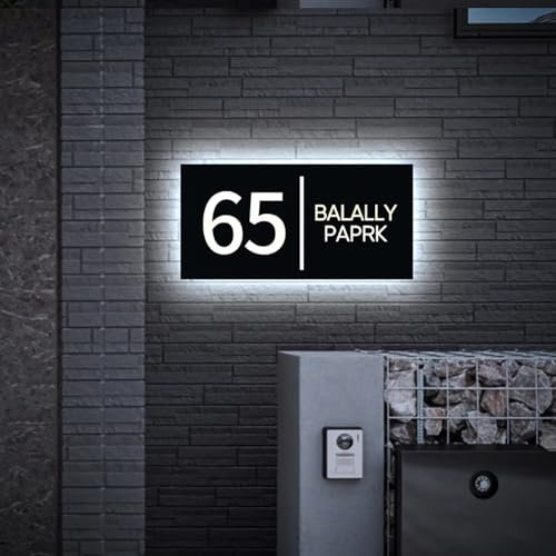 BeNsil Panneau de Maison Rétroéclairé à LED Moderne,Panneau D'adresse Lumineux Personnalisable,Numéro D'adresse et nom de Rue Personnalisés,Panneau de Numéro de Maison