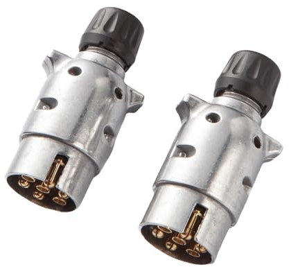 Feuunly 2 Pièces x Alliage d'aluminium Prise Remorque 7 Broches Male, 12V Prise Remorque Connecteur Standard Européenne - ISO 1724, pour Caravane Voiture RV Remorque Connecteur (Extrémité à Vis)