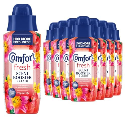 Comfort Fresh Tropical Lily Liquid Scent Booster Elixir 342 ml Effective in Short and Cold Cycles Bead Infused Fabric Conditioner for Long-Lasting Fragrance, 8 Pack