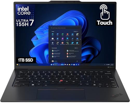 Lenovo Notebook ThinkPad X1 Carbon Gen 12 con processore Intel Ultra 7 155H, display touch sRGB WUXGA da 14 pollici, RAM DDR5 da 32 GB, SSD da 1 TB Gen4 Performance, fotocamera FHD+ IR+ RGB e Windows