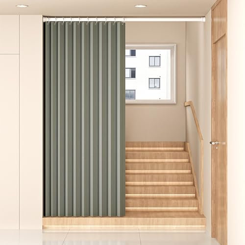 Türvorhang, offener Schrankvorhang ohne Tür, Raumteiler, Vorhang, 1 Paneel mit verstellbarer Stange und Raffhaltern, ohne Bohren, 80 x 100 x 200 cm, Grau
