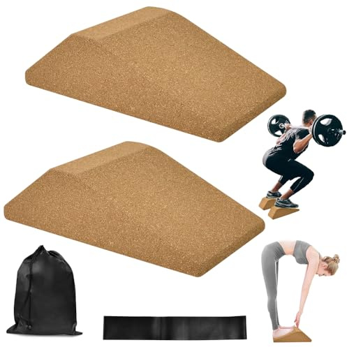 UHETLET 2er-Pack Kork-Kniebeugen-Keilblock Wadendehner Yoga block Rutschfest Kork Wadenstrecker schrägbrett Slant Board Yoga blöcke Erhöhte Ferse Fußstütze für Dehnen Muskeln und Faszien