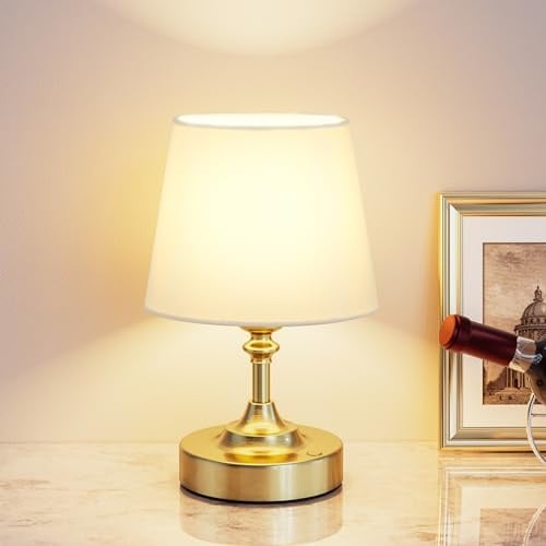 Small Rechargeable Lamp, Gold Cordless Table Lamp with Stepless Dimming | Touch Table Lamp, Battery Operated Lamp, Wireless Desk Lamp for Bedroom Bedside, Dining Table, Living Room, Counter