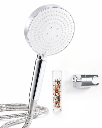 OFFO Pommeau de Douche avec Tuyau 1,6m et Support Anti Calcaire | Pommeau de Douche Filtrant 6 Modes, Économie d'eau, Douchette Douche Salle de Bain, Blanc Chrome