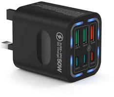 Tupneuf USB C Plug UK 50W, 6 Port USB Charger with 30W PD/PPS & 20W QC, Multiport Fast Charger Phone Charger for iPhone 17 16 15 Pro Max, iPad Pro Air, Samsung Galaxy S25 S24 S23, Android, Black