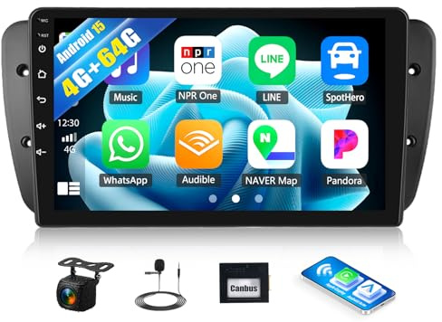 GOHHDL 4G+64G Radio Android para Coche Navi para Seat Ibiza 6J 2009-2013 con Carplay Android Auto, Radio táctil de 9 Pulgadas 2Din con GPS, WiFi, Bluetooth, FM/RDS, SWC, cámara Trasera y micrófono