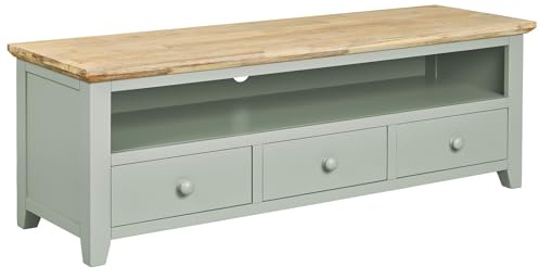 XJBTBA Florence Large TV Unit | TV Stand with 3 Drawers and Shelf (W145, H50, D45) Fully Assembled Living Room Furniture (sage green)