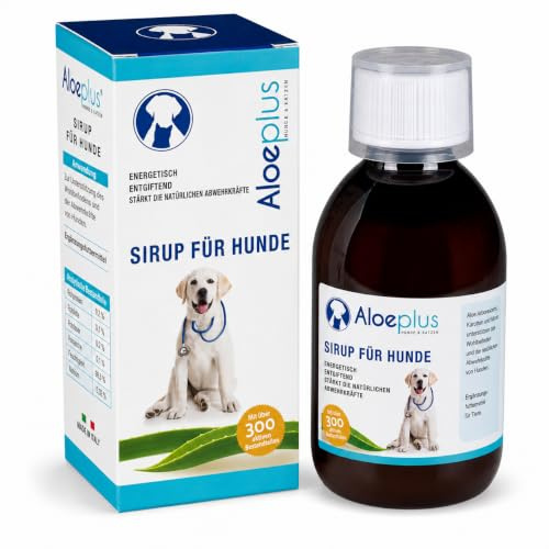 ALOEPLUS Hunde Sirup 250ml - Energetisches und Entgiftendes Ergänzungsfuttermittel mit Aloe Arborescens Bio, Stärkt die natürlichen Abwehrkräfte, ideal als Aufbaumittel für ältere Hunde und Welpen