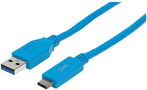 Manhattan 394468 USB-C 3.1 Kabel (G2) (USB Typ C-Stecker auf USB 3.0 Typ A-Stecker) 10 Gbit/s 3 A - 1 m blau Blister