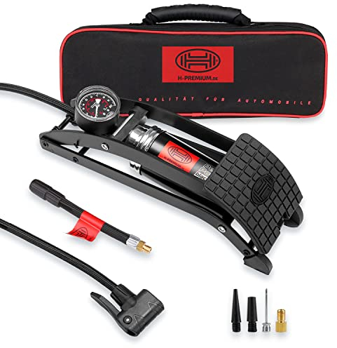 HEYNER® Premium-Fußluftpumpe 10 bar + Tasche & Adapter BlackEdition PedalPower PRO