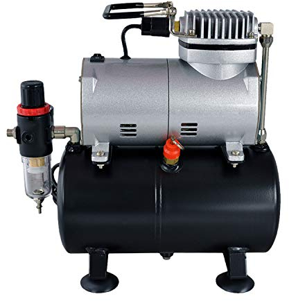 Compresor de aerógrafo AMUR con tanque de presión de tanque de aire, compresor de aerógrafo sin aceite, compresores para principiantes y avanzados para aerógrafo, juego para pistola de aerógrafo