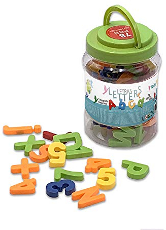 Tachan - Bote 72 Letras y Números magnéticos de colores (74032340)