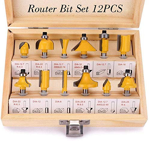 12pcs Router Bits Set 1/4'' Tongue and Groove Shank Wooden Top Cutting Milling Tools with Wrench