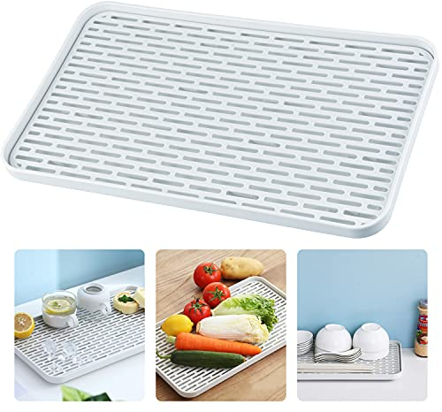 SOSMAR Abtropfmatte Abtropfgestell mit Auffangschale - Groß Abtropfbrett 39 x 22,5cm - multifunktionales Drain Board für Geschirr, Tassen, Obst, Tee und Baduntensilien usw. (Kunststoff)