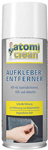 AtomiClean Etikettenentferner: Aufkleber-Entferner, materialschonend, AOX- und silikonfrei, 400 ml (Kleberentferner, Klebstoffentferner, Sprühen Öl)