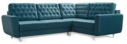 Robin Linda Ecksofa mit Schlaffunktion 2X Bettkasten Kissen Sofa L-Form Schlafsofa Freistehende Eckcouch Schlafcouch Wohnzimmermöbel Wohnlandschaft Rechts Azur