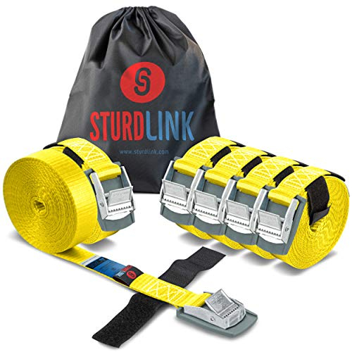 Sturdlink Set di 6 Piccole Cinghie di Fissaggio 25mm 250kg con Fibbia Metallo 2m, per Portapacchi Bici, Barre Portatutto, Bagagli Moto, Carrello, Canoa, Kayak, Surf, Portabici e Baule Auto, Rimorchi