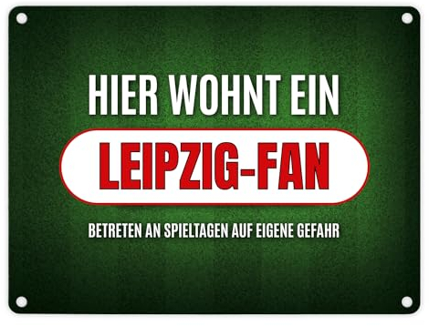 Hier wohnt ein Leipzig-Fan Metallschild mit Rasen Motiv Fußball Leipzig Verein