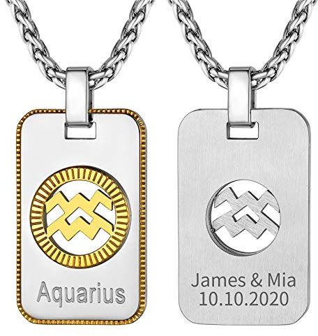 ChainsHouse Colgante Acuario Chapa Militar Personalizada, con Cadena Acero Inoxidable