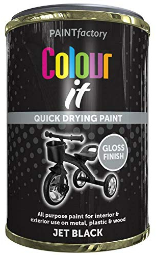 RnT 300ml Paint Matt Tin White Black Paint Iron Gate Gloss Radiator All Purpose for Metal Wood Plastics Living Room Office Garden Household Essentials (Black Gloss Tin)