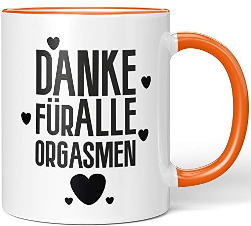 JUNIWORDS Tasse, Danke für alle Orgasmen, Wähle Farbe, Orange