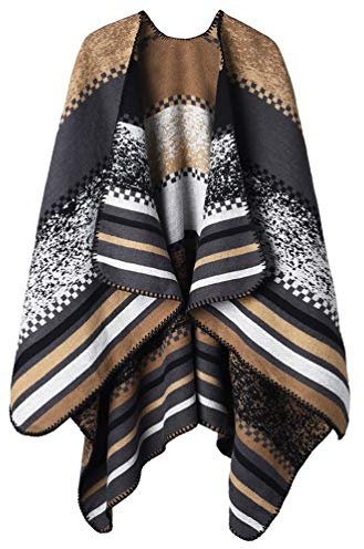 Winter Warme Poncho Schal Wrap - Herbst Open Front Cape Winddichte Strick Wolle Mantel Decke Kap-Schal Übergroße Winterdecke Reversible Dicke Cardigan Coat für Frau Mädchen Festliche Geschenke