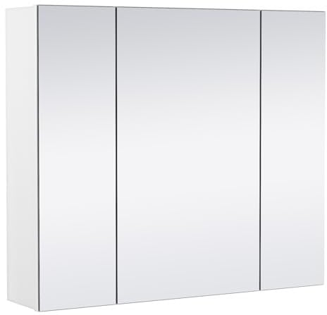 Yaheetech Armoire Murale Salle de Bain, Placard de Rangement Toilettes, avec 3 Portes 3 Miroirs, 2 Niveaux, Étagère Hauteur Réglable 70,5 x 15 x 60,5cm