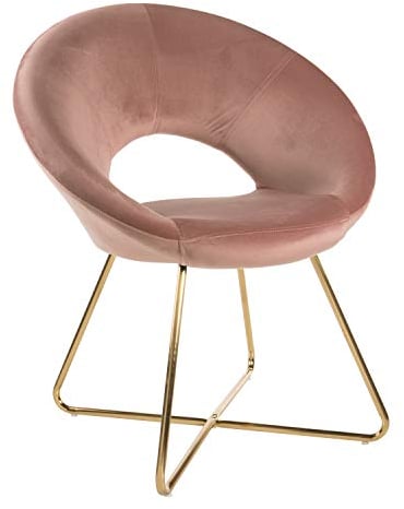 Baroni Home Poltrona Imbottita Circolare in Velluto con Gambe in Ferro Dorato, Poltroncina da Ufficio o Sedia da Pranzo Confortevole con Seduta Ergonomica 71x59x84 cm, Rosa Cipria