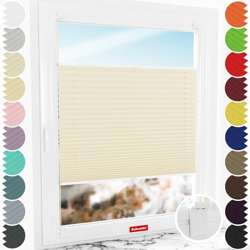 Schuette® Plissee ohne Bohren zum Kleben ● Thermo Kollektion: Milk Tea (Beige) ● 75x200cm (Breite x Höhe) ● Suprafix Klebe- & Schraubhalter 2in1 Set Letsbond ● Bequeme Rollo