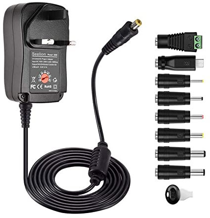Adaptador de Corriente Universal de 30W, Transformadores de Potencia Portátiles Multifuncionales, Adaptador de Fuente de CA 100-240V a CC 3V 4,5V 5V 6V 7,5V 9V 12V + 8 Enchufes Diferentes (EU)