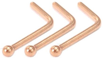 3pcs Nose Stud Rose Gold Plain Ball L Bend Shape Straight Pin Bone Nostril Piercing (1.5MM)