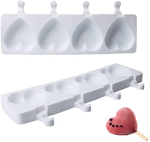 LATRAT 4 Cavity Eis am Stiel Herz Silikon-Formen DIY Frozen Dessert Eisformen, Gebäckform Silikon Lebensmittelqualität Popsicle Form